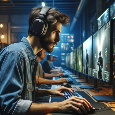 Presentation of a concentrated person in a professional gaming environment