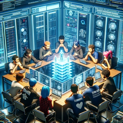 a group of players working out strategies in a virtual meeting room on a private server