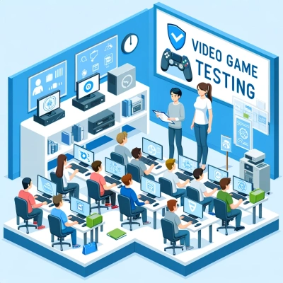 Representation of a classroom where students learn how to test video games
